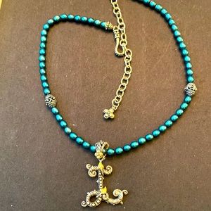 Barbara Bixby blue pearl initial necklace